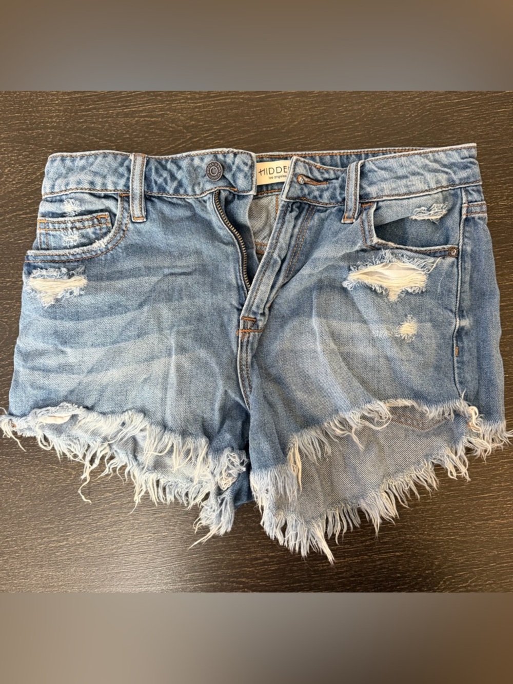 Hidden Frayed Hem Distressed Denim Shorts